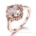 8mm Cushion Cut Morganite and Diamond Engagement Ring 14k Rose gold Milgrain Floral Art Deco Stacking Band